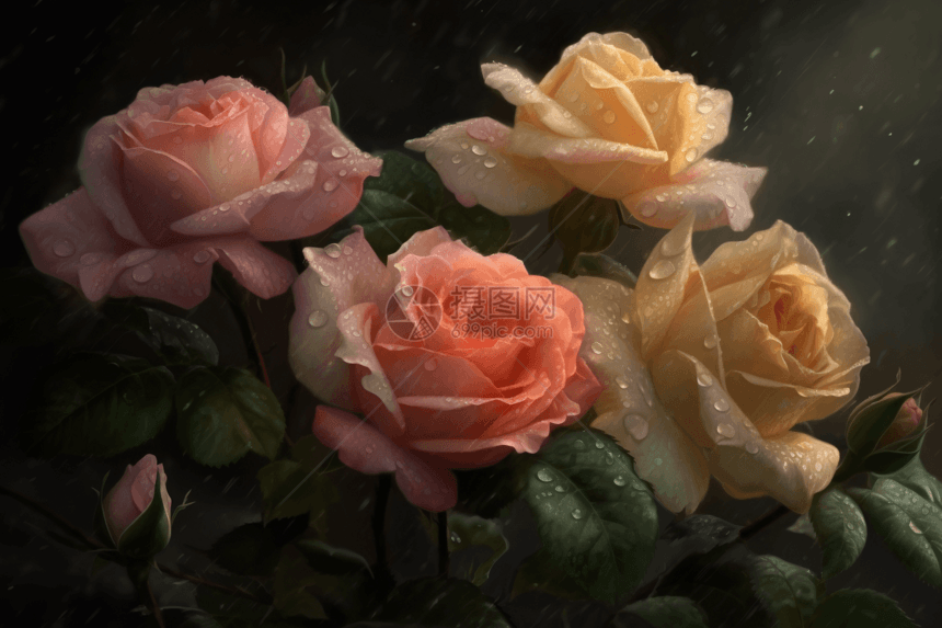 雨季盛开的玫瑰图片