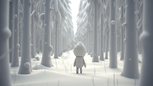 森林在冬天卡通儿童在雪地玩耍设计图片
