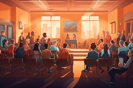 彩色插画风辩论室背景图片