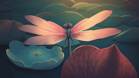 莲蓬特写蜻蜓的特写镜头插画