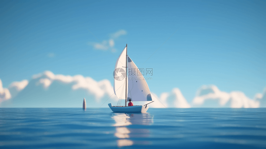 海面上的立体帆船图片