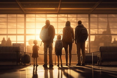 准备登机的一家人图片