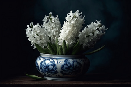 盛开的花卉一簇白色风信子设计图片