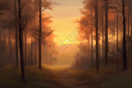 森林日落背景图片