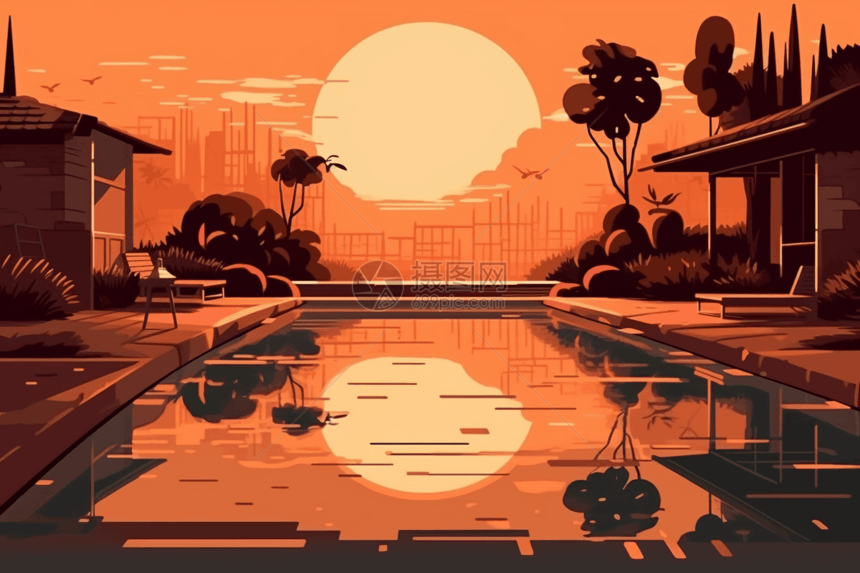 日落时水池的舒缓图片