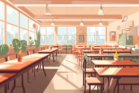 彩色插画自助餐厅桌子背景图片