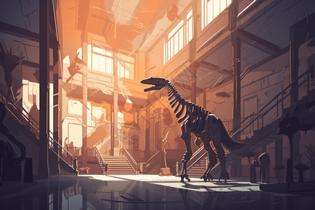 博物馆中恐龙骨骼图片