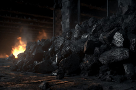 工业废墟煤矿中的煤炭设计图片