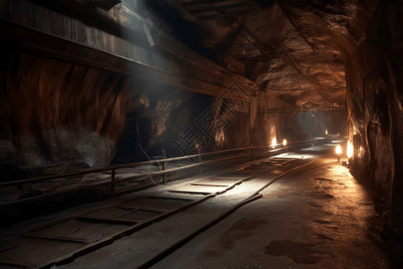 盐矿黑暗的隧道和发光的盐沉积物设计图片