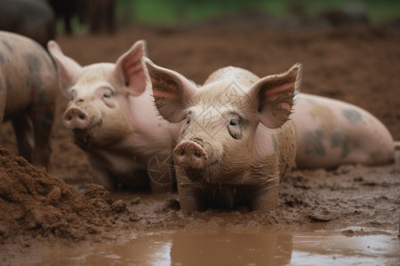 小猪在户外泥土中背景图片