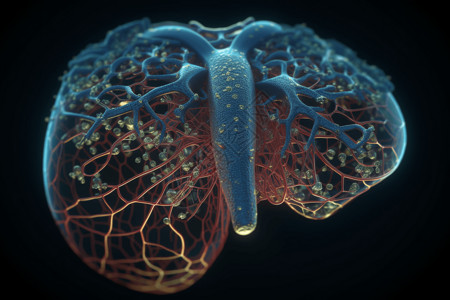 人体血液肝脏的详细3D图插画