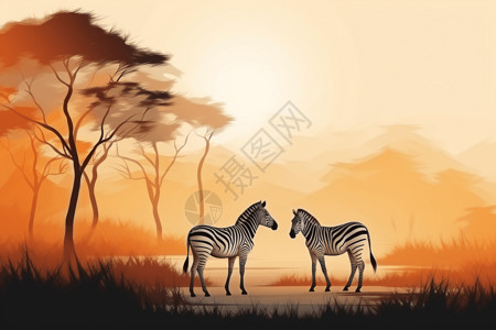 热带草原上的斑马背景图片