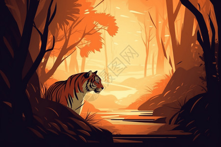 森林中散步的老虎图片