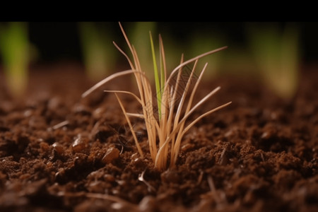 一株水稻土壤中水稻植物的特写背景