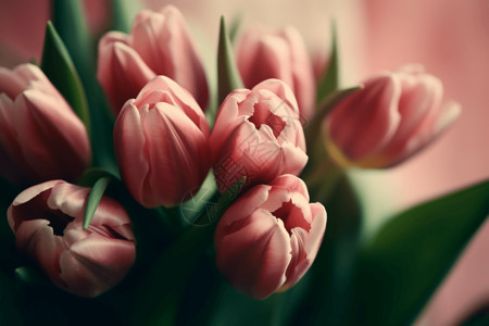 粉色背景下的郁金香花束背景图片