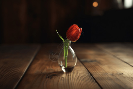 桌上花瓶中的一支郁金香背景图片