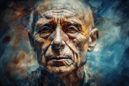 有压力表情一个老年男子的肖像插画