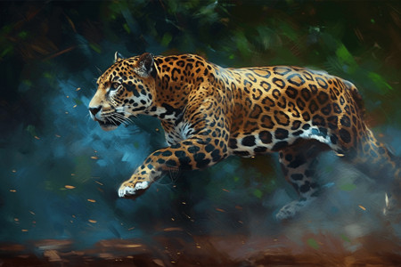 亚马逊fba美洲豹跳跃在亚马逊雨林插画