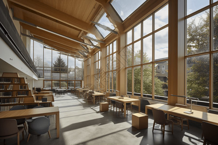 理想设计阅览室的平静氛围和自然光背景