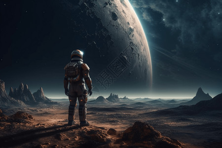 世界地形宇航员站在外星世界插画