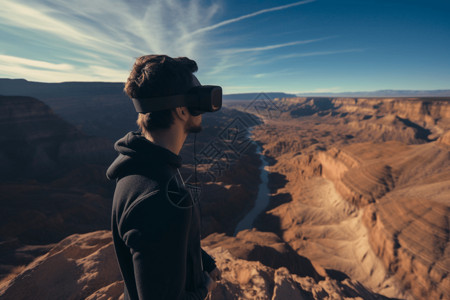 男生在VR旅行计划中探索背景图片