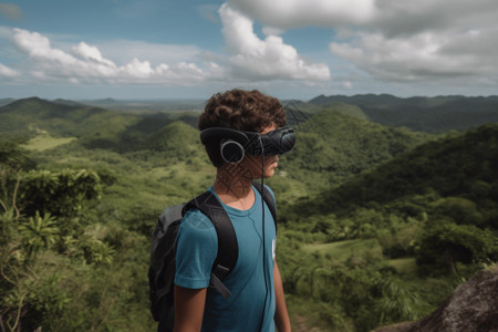 一名学生在VR旅行计划中探索高清图片