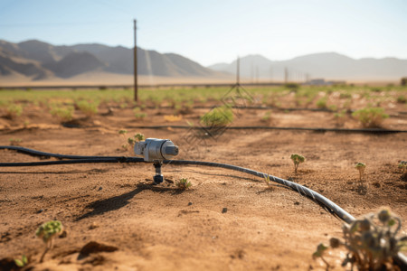 干燥沙漠中的智能灌溉系统高清图片