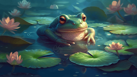 青蛙在池塘中图片