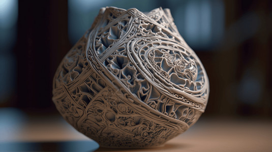 陶器制作师粘土制作的镂空陶器设计图片