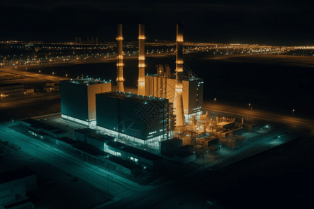 夜晚的燃气发电厂高清图片