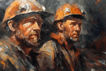 工人帽带矿帽的煤矿工人插画