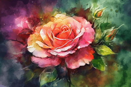 水彩玫瑰花朵背景图片