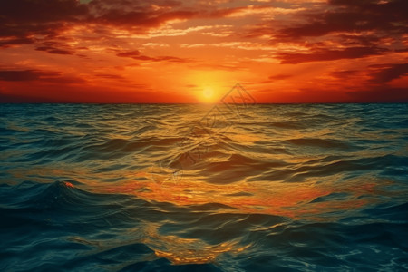海洋上的金色日落图片