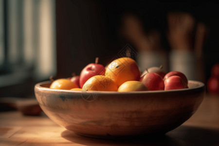 碗里的美食盆里的新鲜水果设计图片