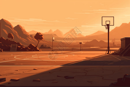 山地跑山地篮球场景观视角插画