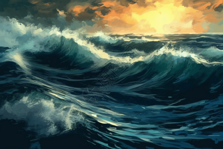 波涛汹涌的海海洋表面背景插画
