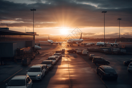 日落天空和机场图片