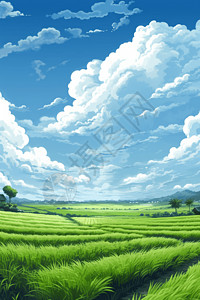郁郁葱葱的绿色稻田背景图片