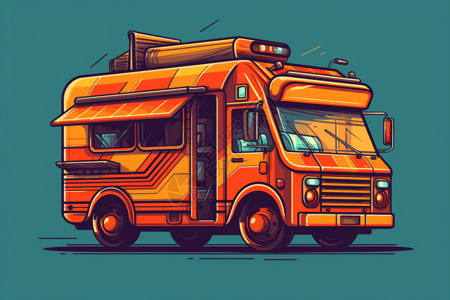 卡通移动食品餐车背景图片