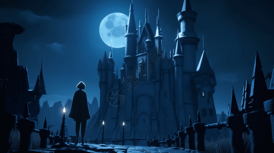 夜间恐怖城堡背景图片