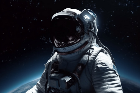 穿着宇航服在实验室360度体验中探索宇宙背景图片