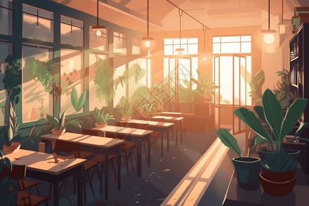 温馨绿色植物教室背景图片