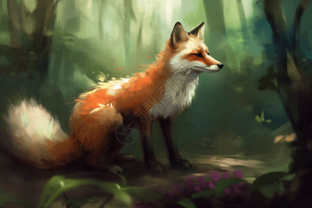森林石头上的小狐狸图片