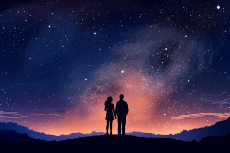 星空下相爱的浪漫情侣背景图片