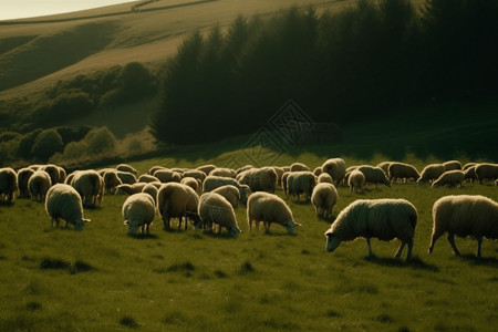 一群在草地上的绵羊背景图片