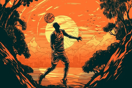 篮球运动员灌篮运动员进行灌篮插画