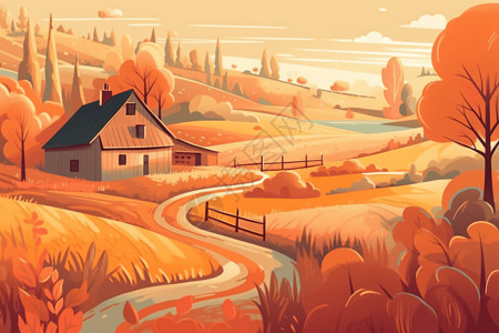 美丽乡村建设美丽的乡村景观插画