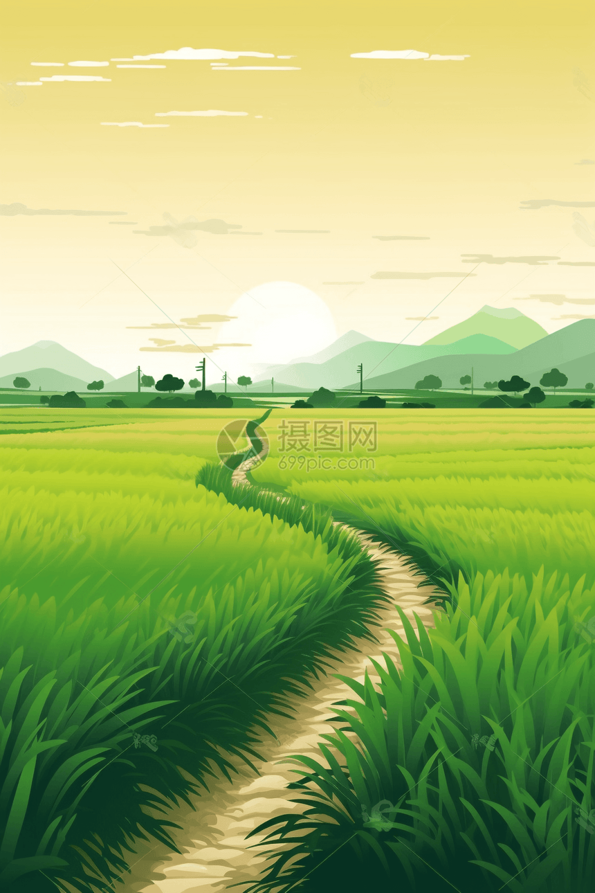 绿色稻田体验心灵的平静图片
