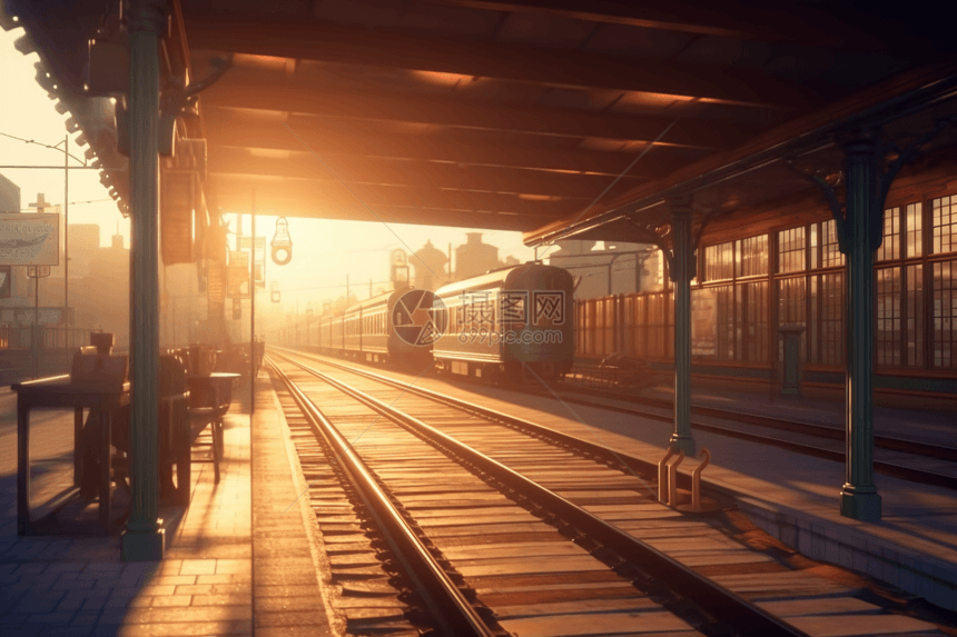 黎明时的火车站平台图片