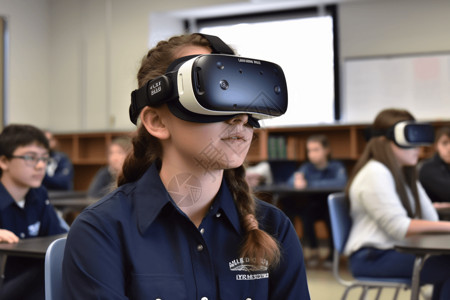 学生用VR技术从不同的角度看待历史事件高清图片